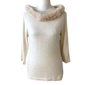 Marella Fur Trim Top Size Medium Cream